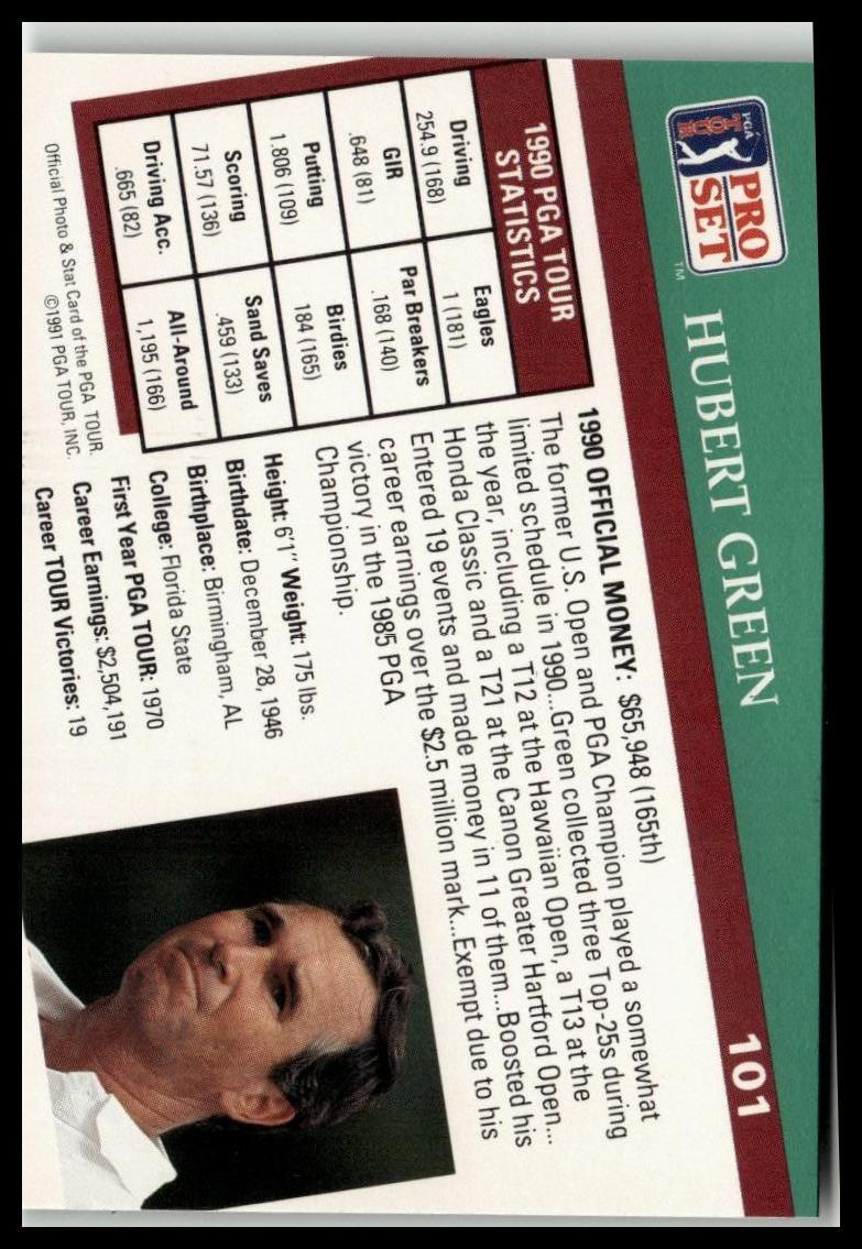 Golf Singles 1991 Pro Set PGA Tour [101 Hubert Green - Image 2