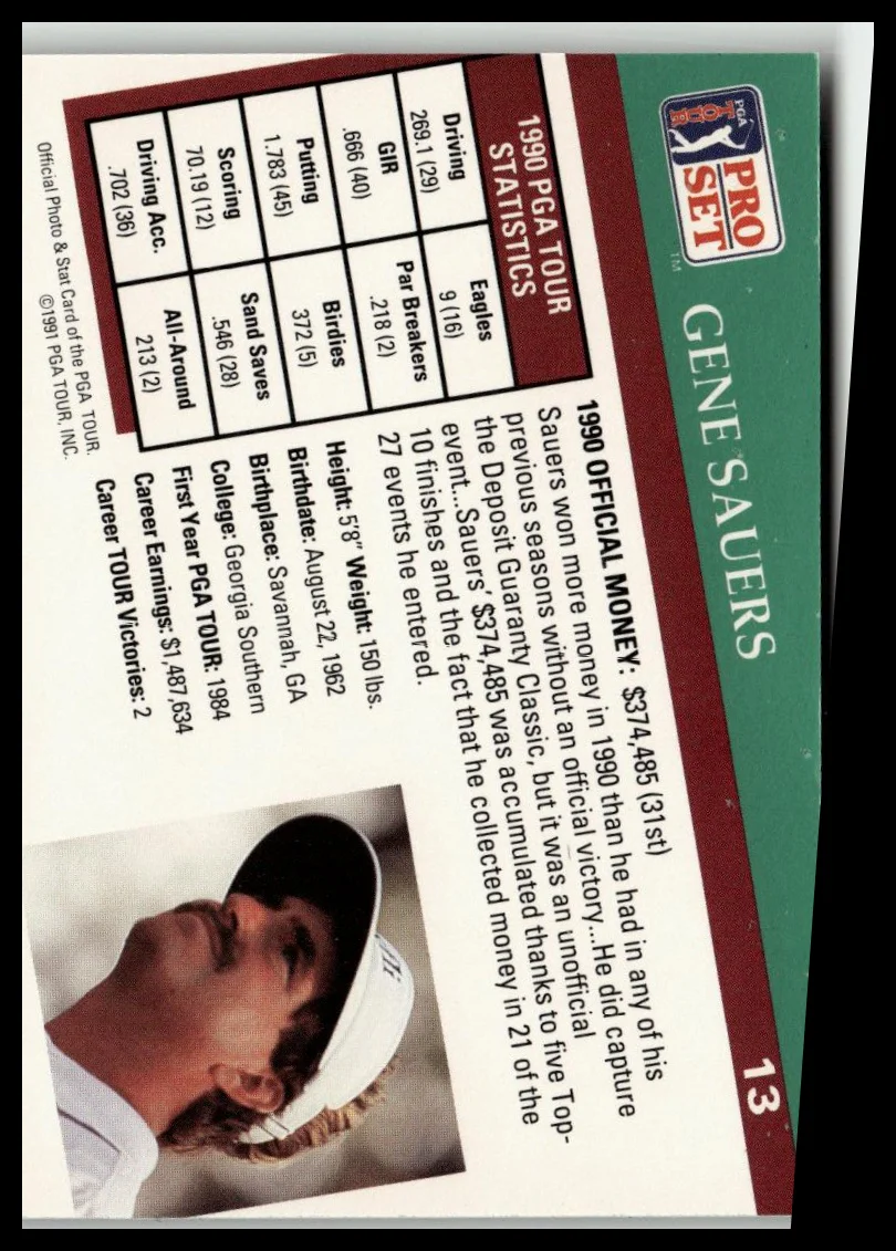 Golf Singles 1991 Pro Set PGA Tour [13 Gene Sauers - Image 2