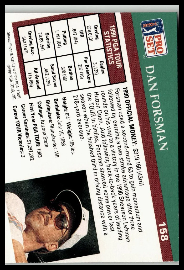 Golf Singles 1991 Pro Set PGA Tour [158 Dan Forsman - Image 2