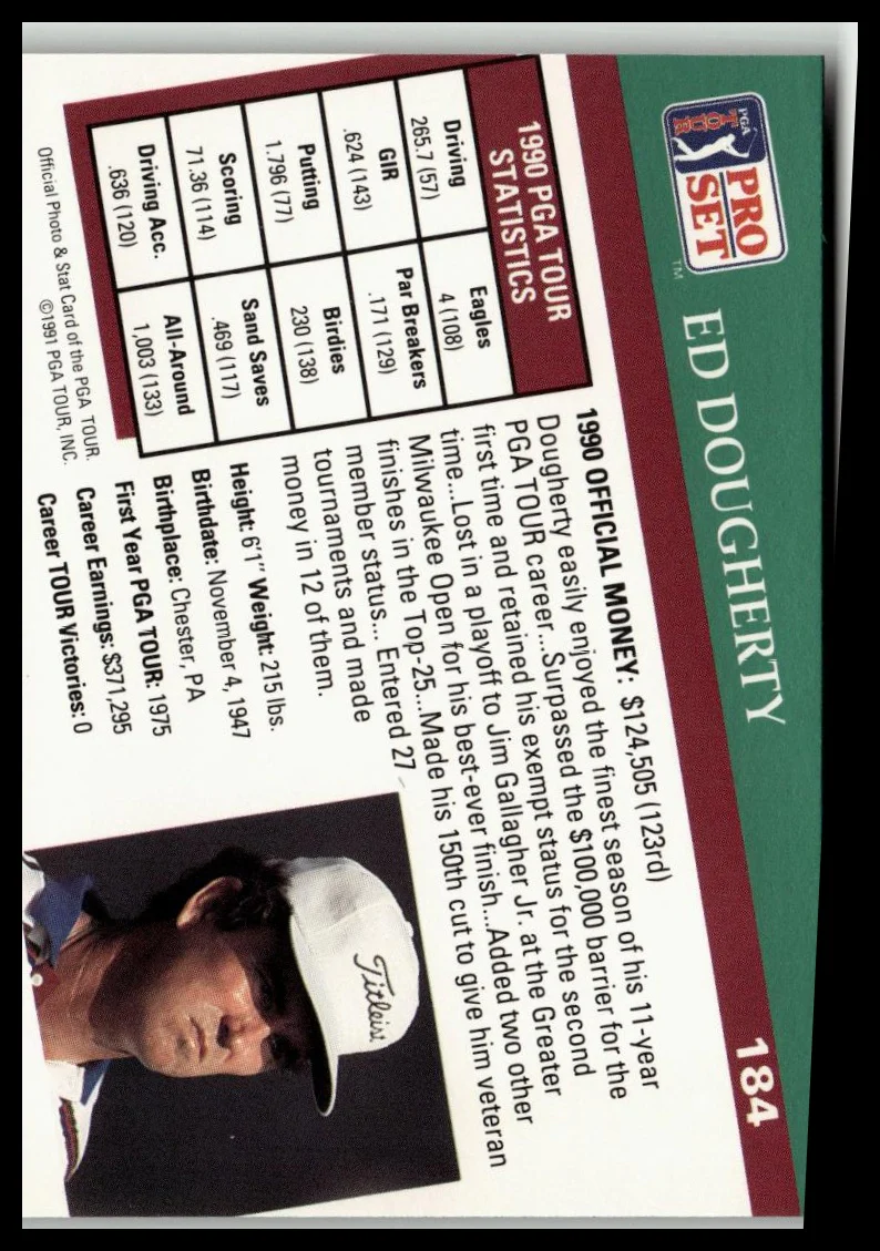 Golf Singles 1991 Pro Set PGA Tour [184 Ed Dougherty - Image 2