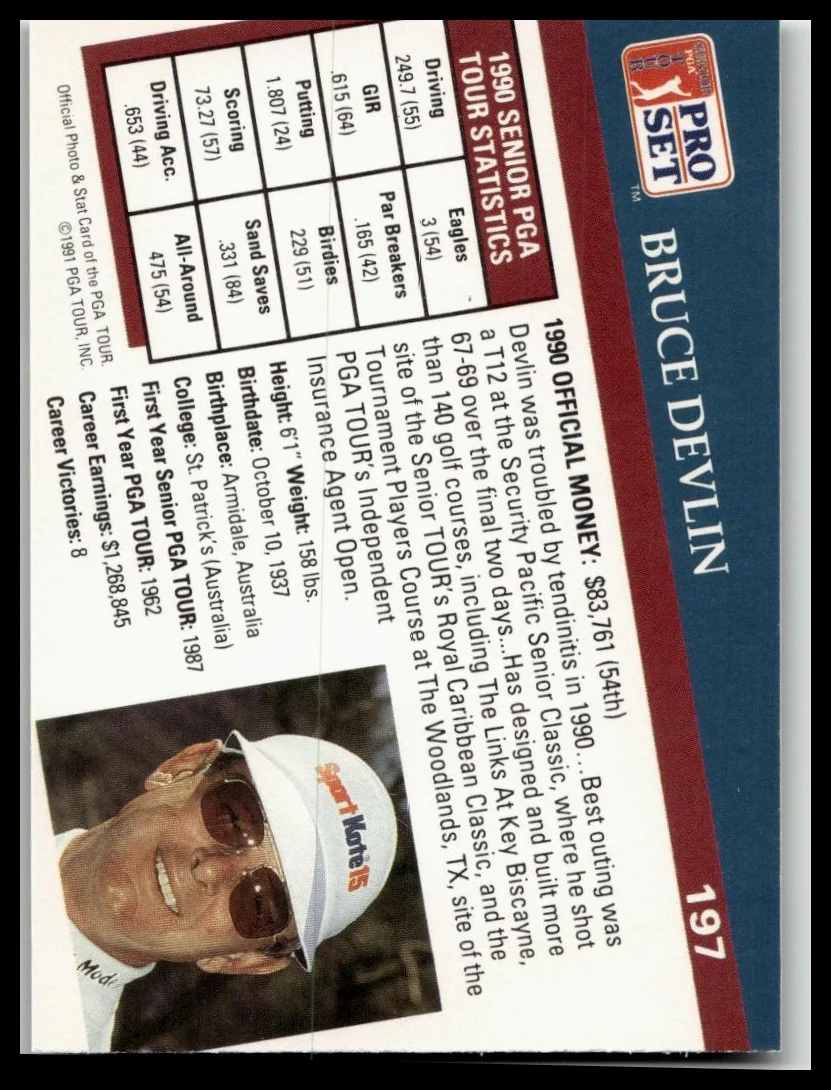 Golf Singles 1991 Pro Set PGA Tour [197 Bruce Devlin - Image 2