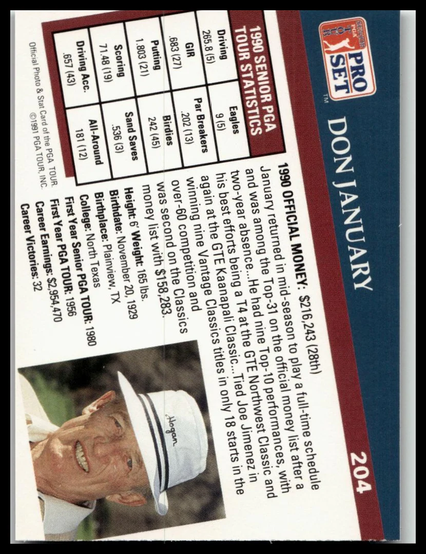 Golf Singles 1991 Pro Set PGA Tour [204 Don January - Image 2
