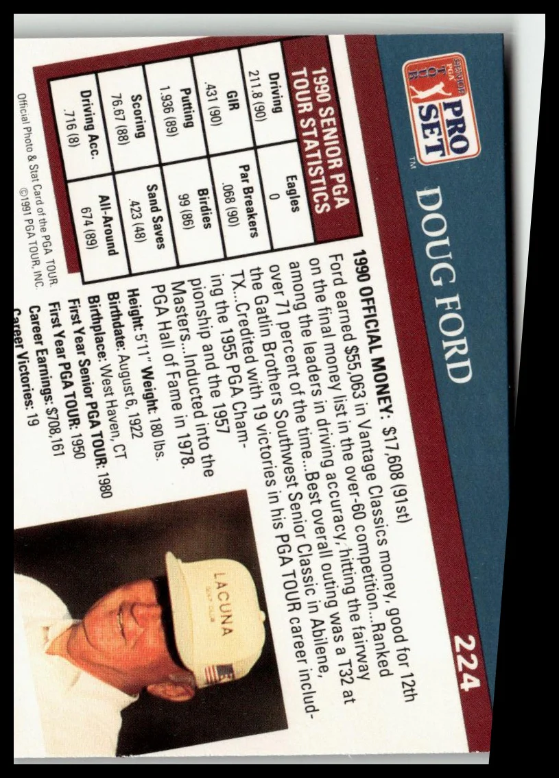 Golf Singles 1991 Pro Set PGA Tour [224 Doug Ford - Image 2