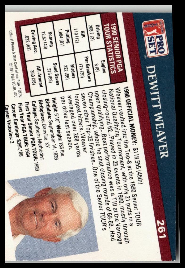 Golf Singles 1991 Pro Set PGA Tour [261 DeWitt Weaver - Image 2