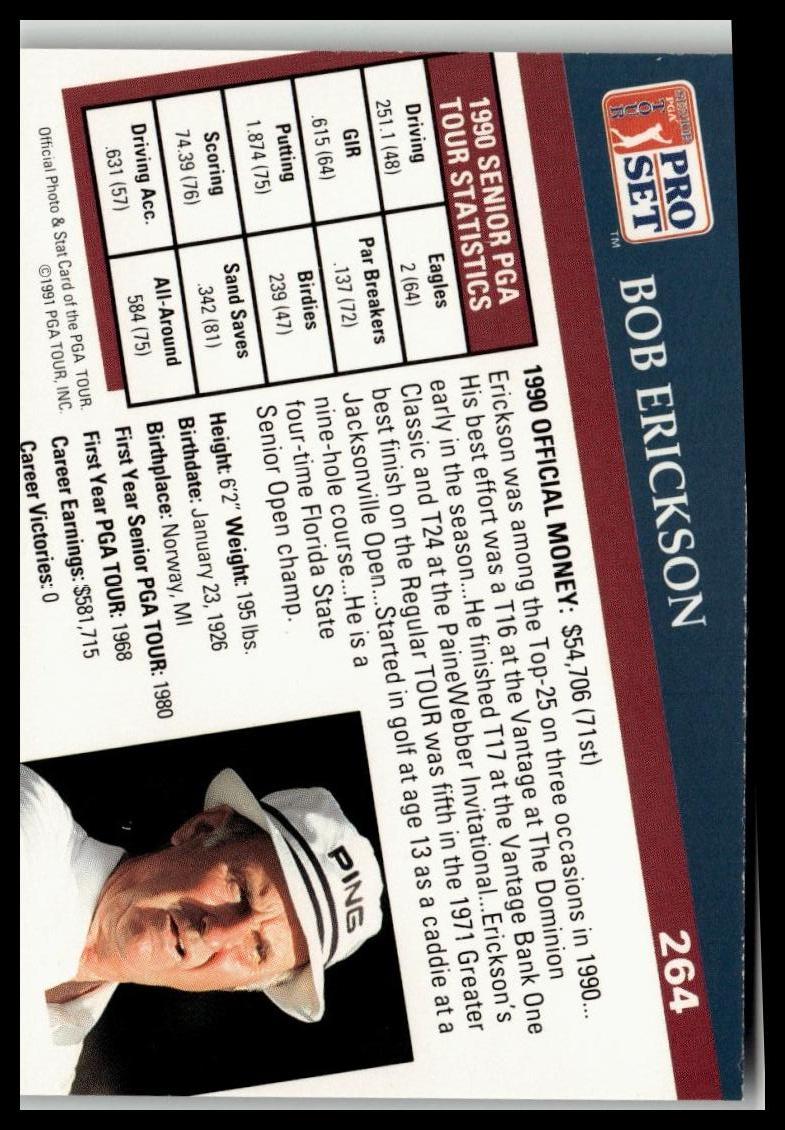Golf Singles 1991 Pro Set PGA Tour [264 Bob Erickson - Image 2