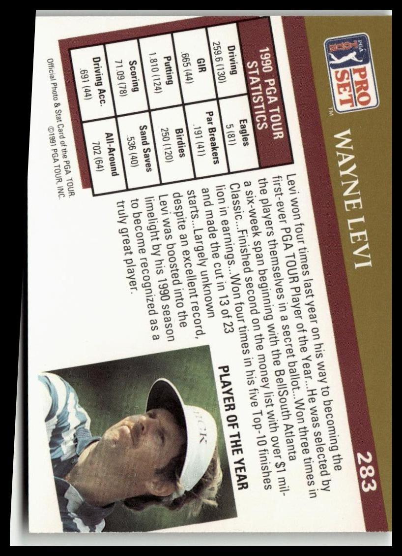Golf Singles 1991 Pro Set PGA Tour [283 Wayne Levi - Image 2