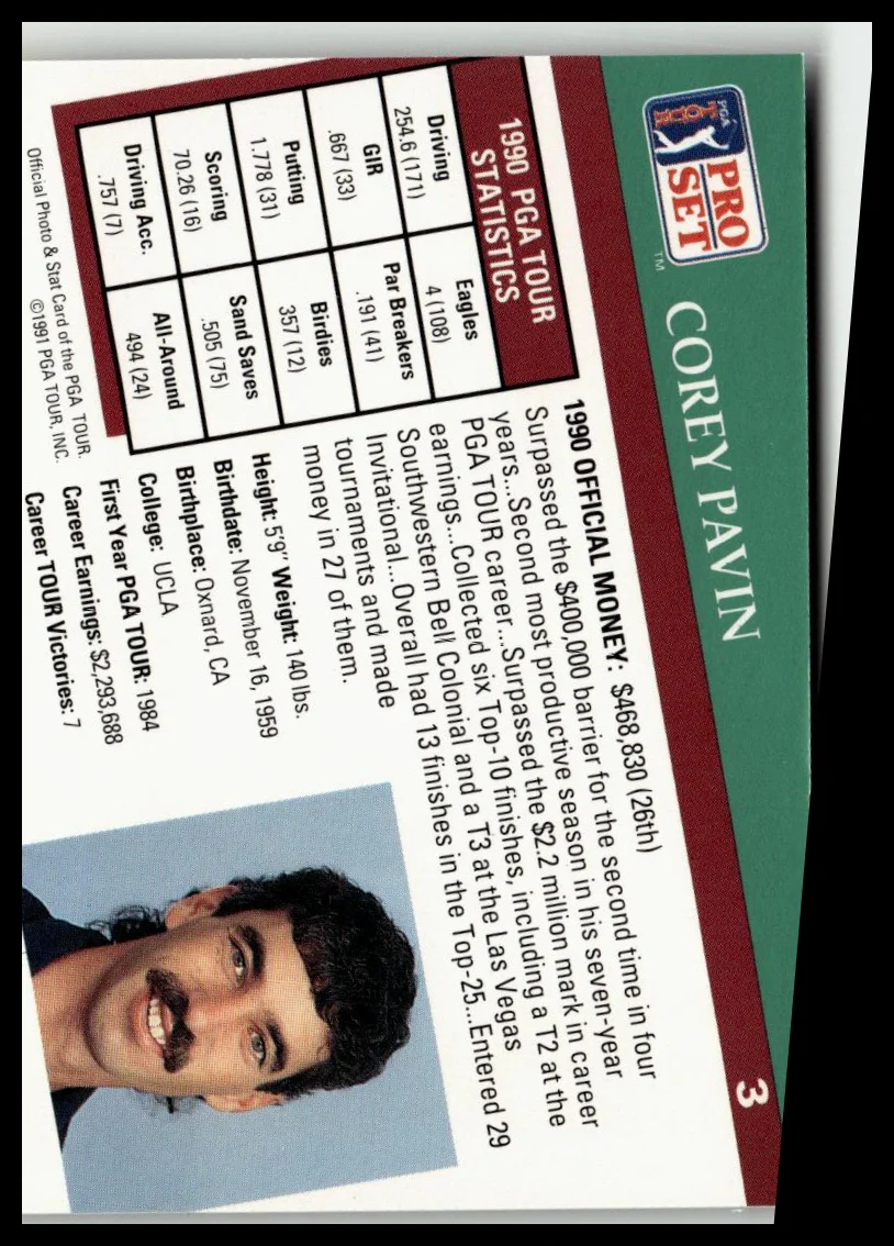 Golf Singles 1991 Pro Set PGA Tour [3 Corey Pavin - Image 2
