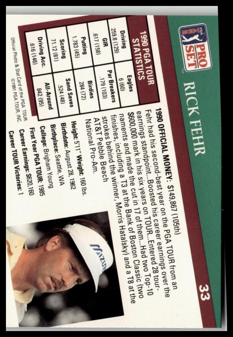 Golf Singles 1991 Pro Set PGA Tour [33 Rick Fehr - Image 2