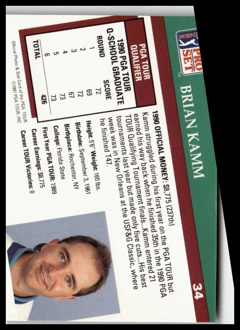 Golf Singles 1991 Pro Set PGA Tour [34 Brian Kamm - Image 2