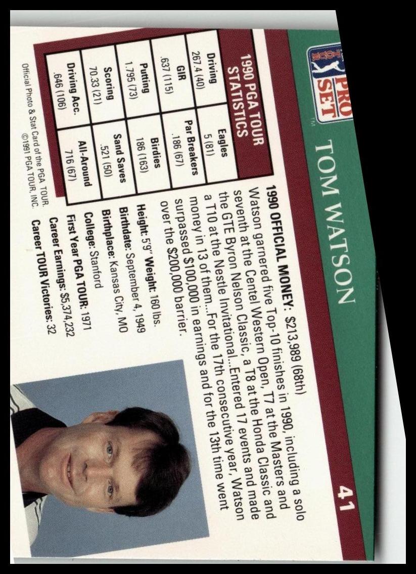 Golf Singles 1991 Pro Set PGA Tour [41 Tom Watson - Image 2
