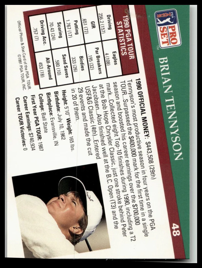 Golf Singles 1991 Pro Set PGA Tour [48 Brian Tennyson - Image 2