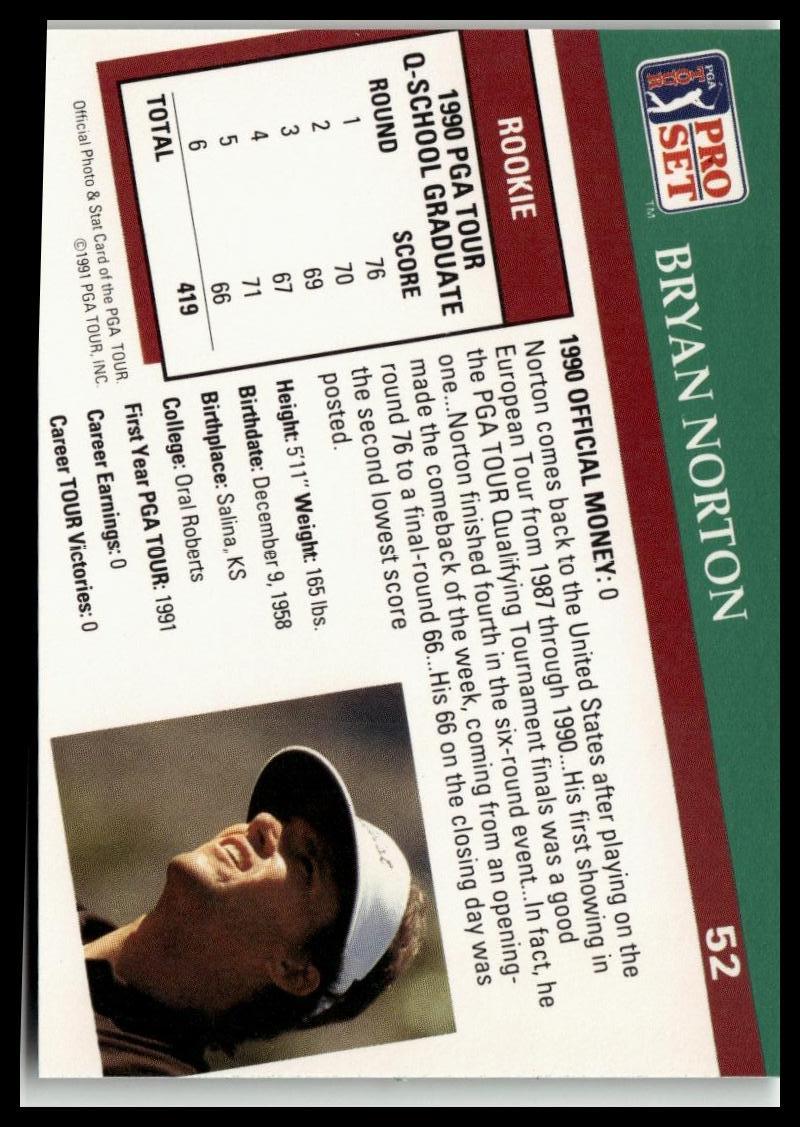 Golf Singles 1991 Pro Set PGA Tour [52 Bryan Norton - Image 2