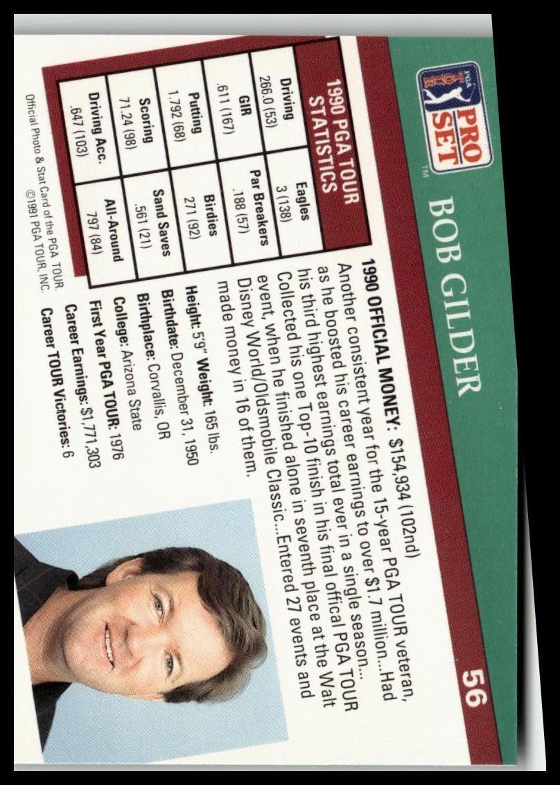 Golf Singles 1991 Pro Set PGA Tour [56 Bob Gilder - Image 2