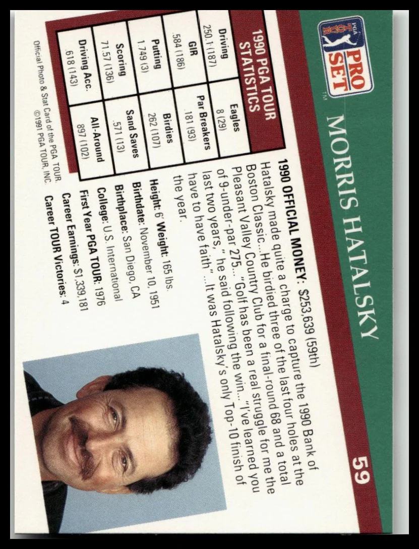 Golf Singles 1991 Pro Set PGA Tour [59 Morris Hatalsky - Image 2