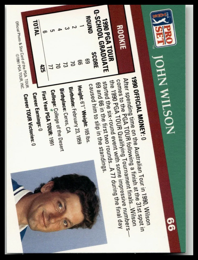 Golf Singles 1991 Pro Set PGA Tour [66 John Wilson - Image 2