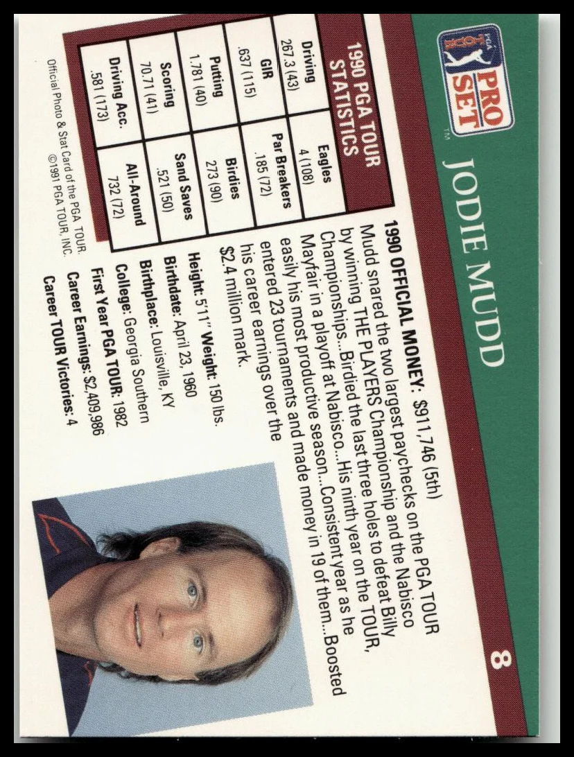 Golf Singles 1991 Pro Set PGA Tour [8 Jodie Mudd - Image 2