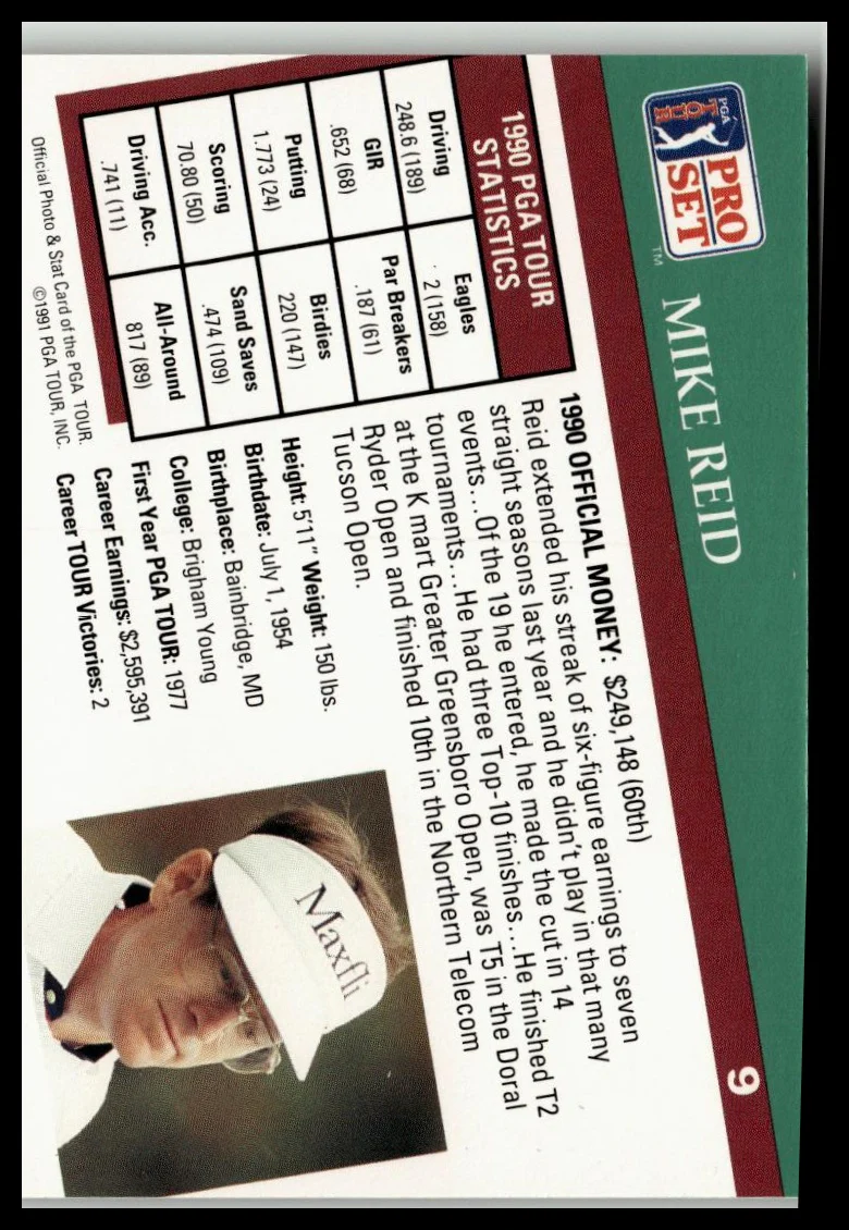 Golf Singles 1991 Pro Set PGA Tour [9 Mike Reid - Image 2