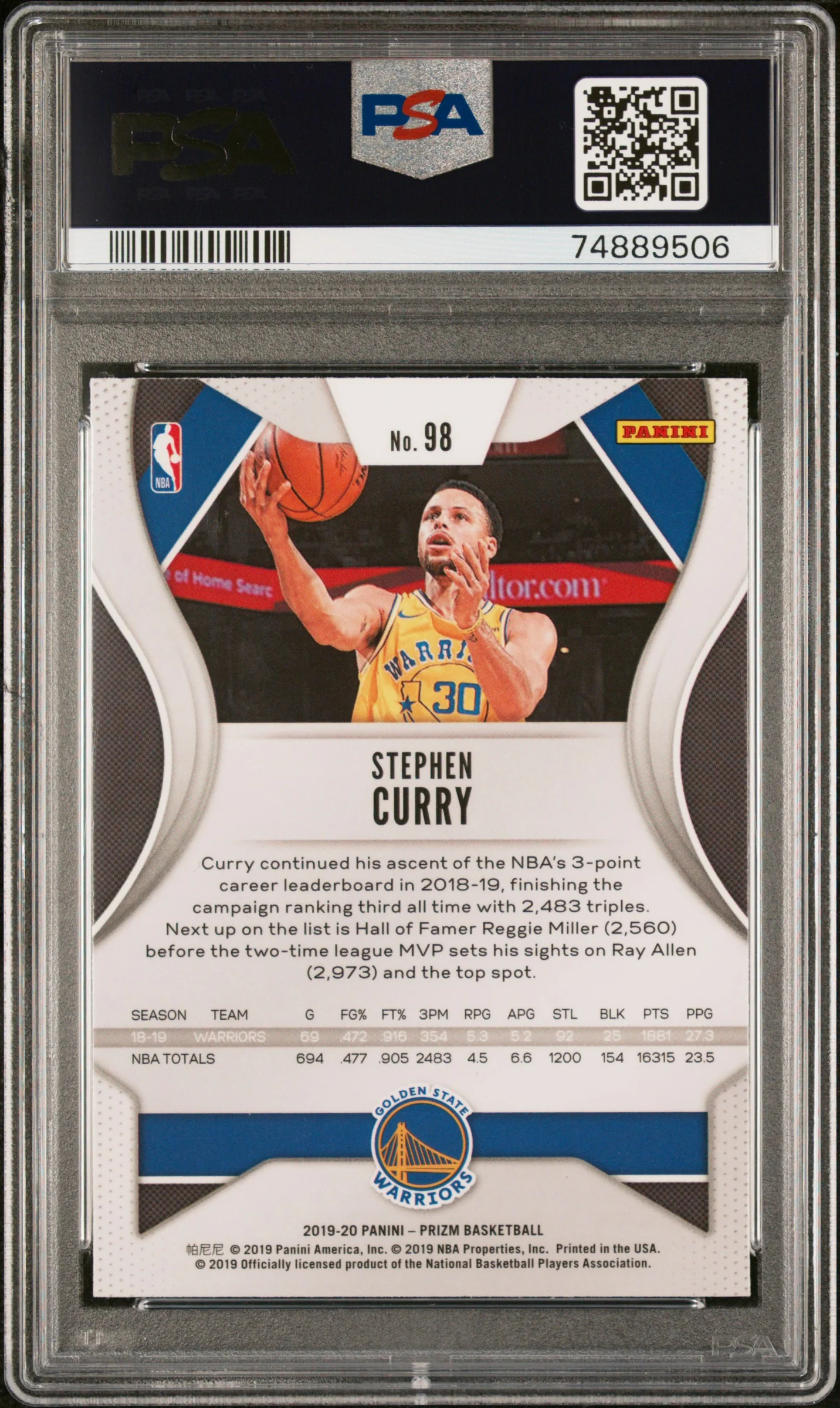 NBA Graded Card 2019 Panini Prizm [98 Stephen Curry PSA 10 - Image 2