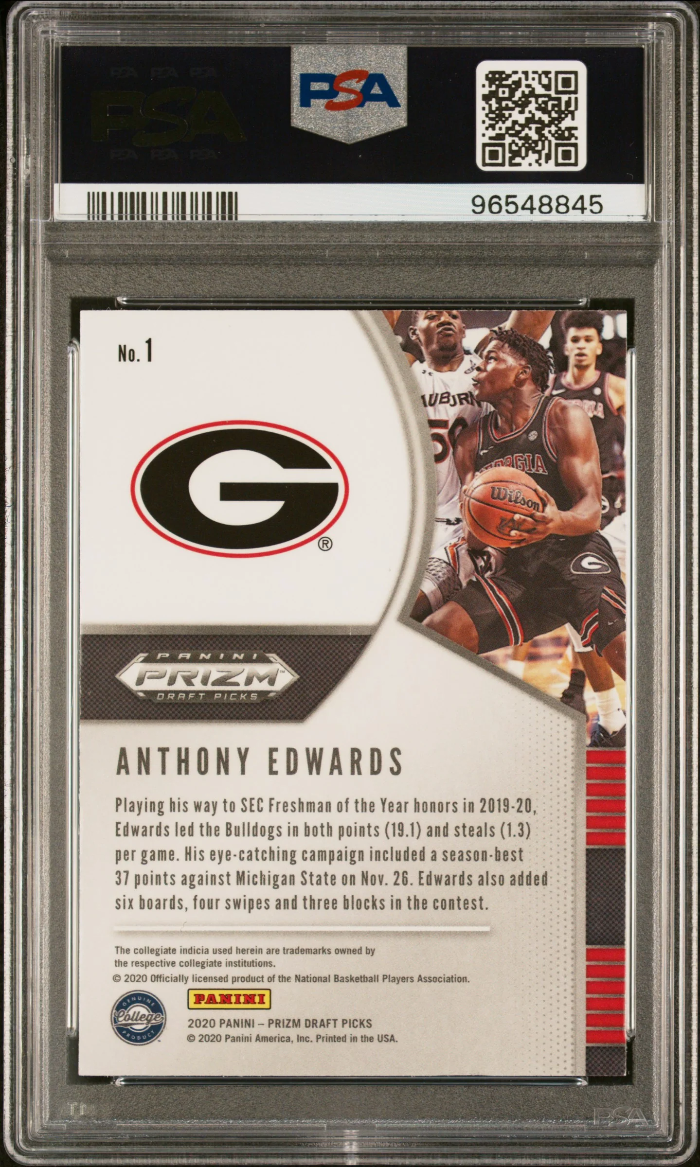 NBA Graded Card 2020 Panini Prizm Draft Picks [1 Anthony Edwards PSA 9 - Image 2